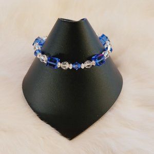 Beautiful Blue Square Glass Bracelet Beaded Boho Whimsigoth Magnetic Clasp 9152